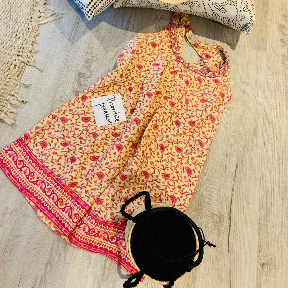 100% silk sundress w/ beaded neckline & pockets